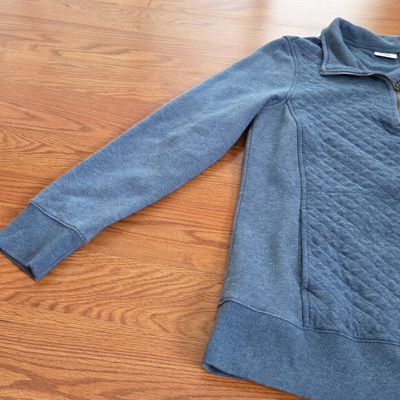 LL Bean Women's Medium Quarter Zip Quilted Pullover Sweatshirt Blue Classic Cozy - Picture 2 of 13